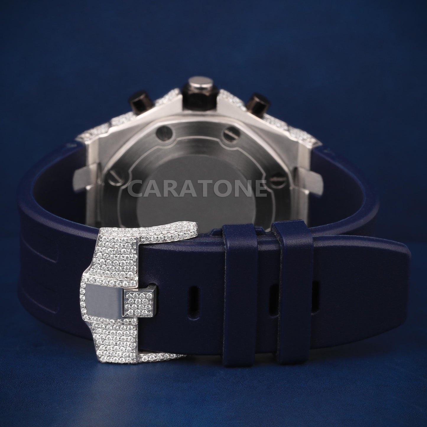 Half iced out with dial Hip hop branded watch with Black band with D VVS clarity