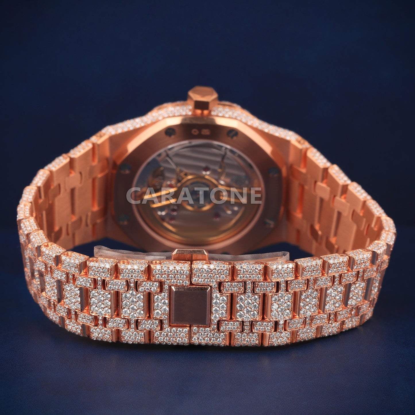 Full iced out Hip hop branded watch with Rose gold tone with  D VVS clarity