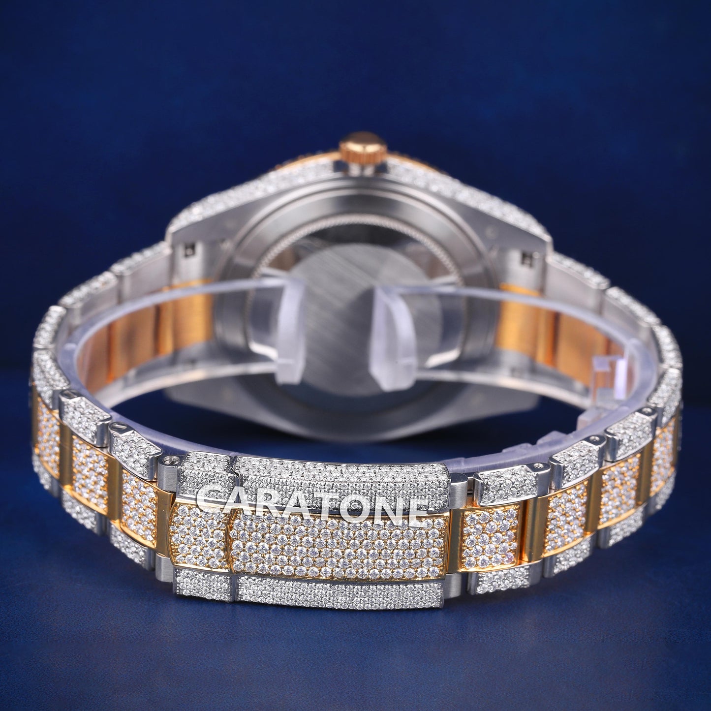 Full iced out hip hop custom made branded watch in two tone with black arabic numerals in it