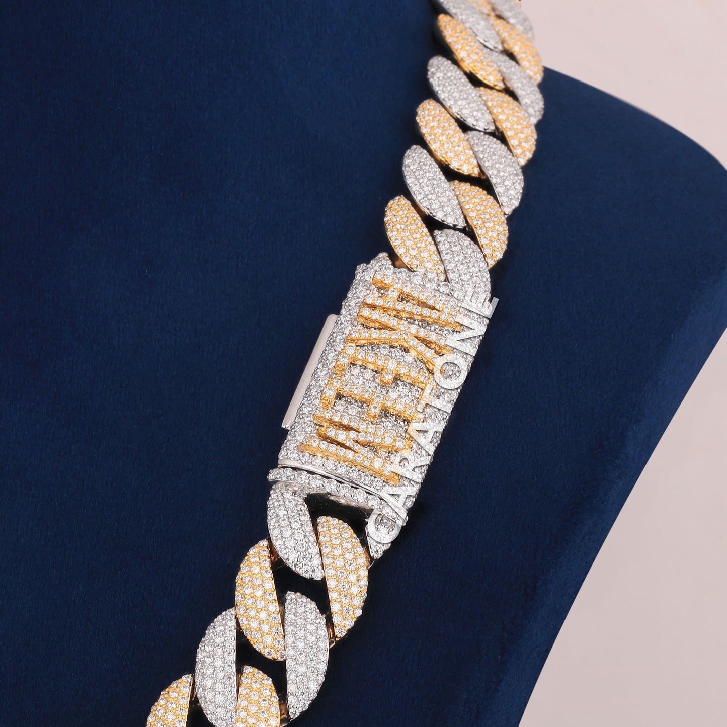 20 inch 15 mm hiphop cuban link diamond chain two toned
