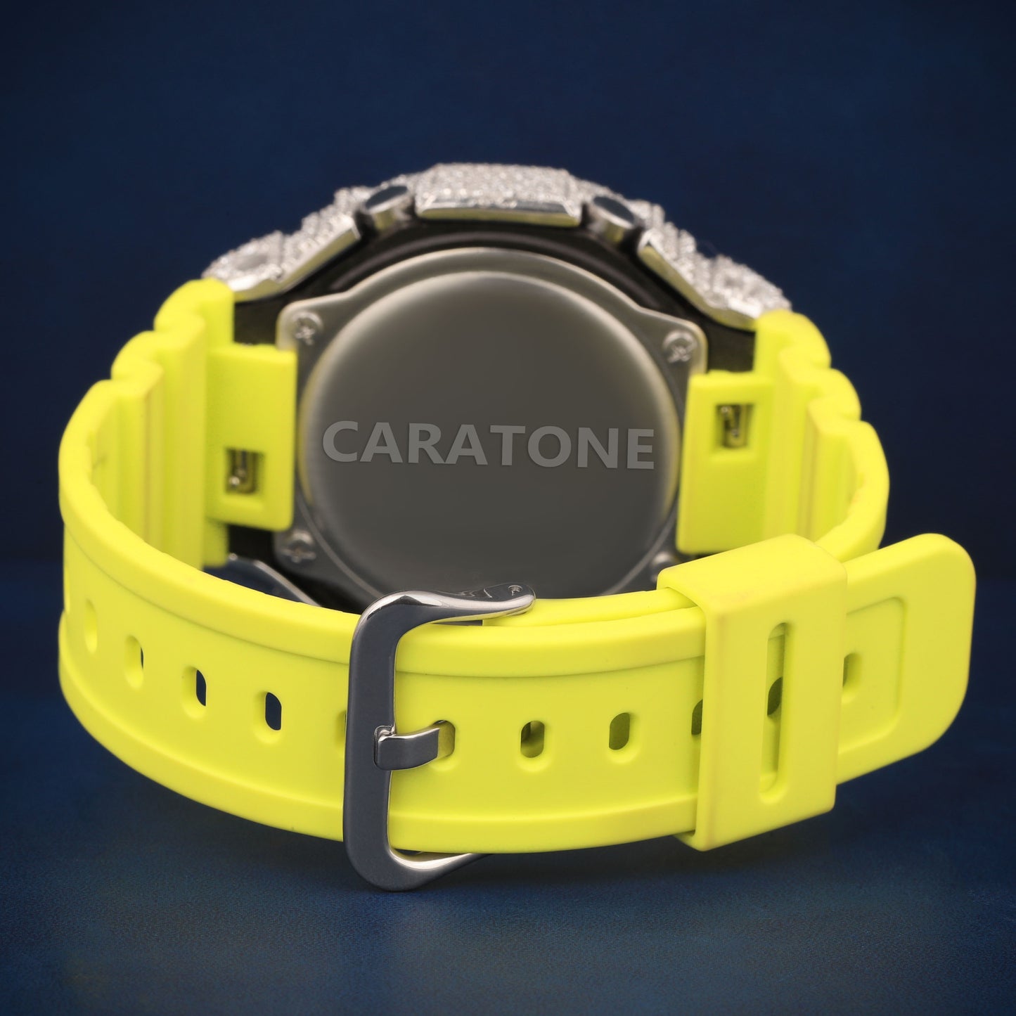 Half iced out without dial Hip hop branded watch with Yellow band and Diamond tester passed (Copy)