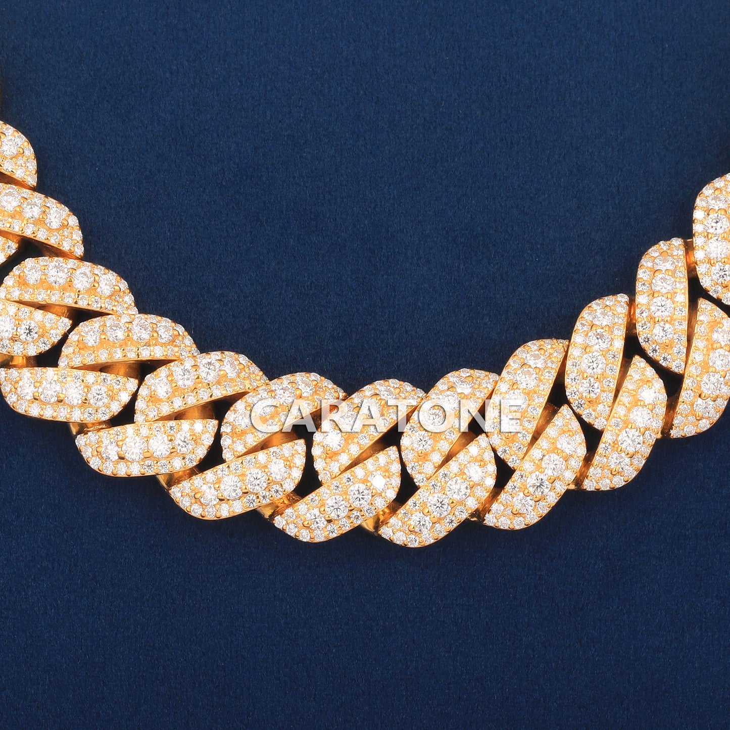 18K Gold Cuban Chain with Full VVS Iced Out Links & Luxury Clasp Lock