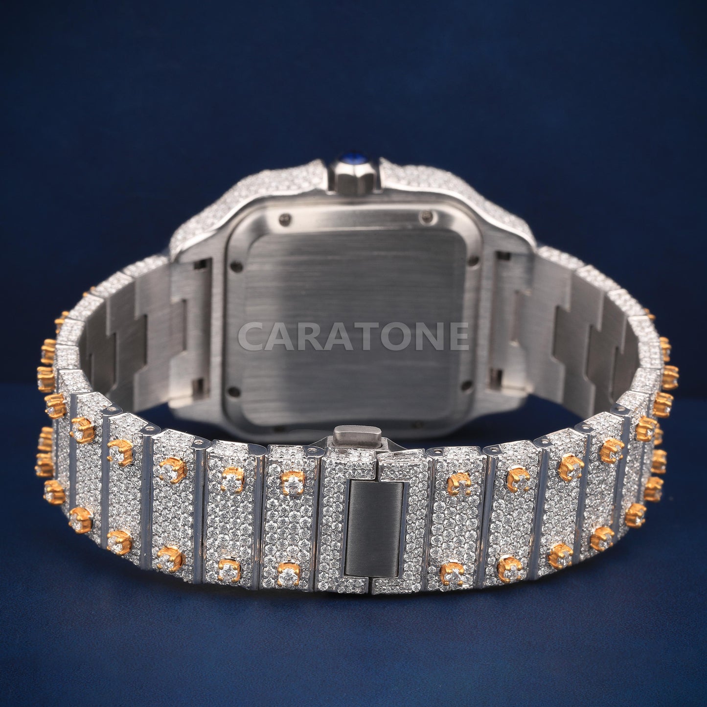 Hip hop two tone branded watch with Roman numerals and full iced out