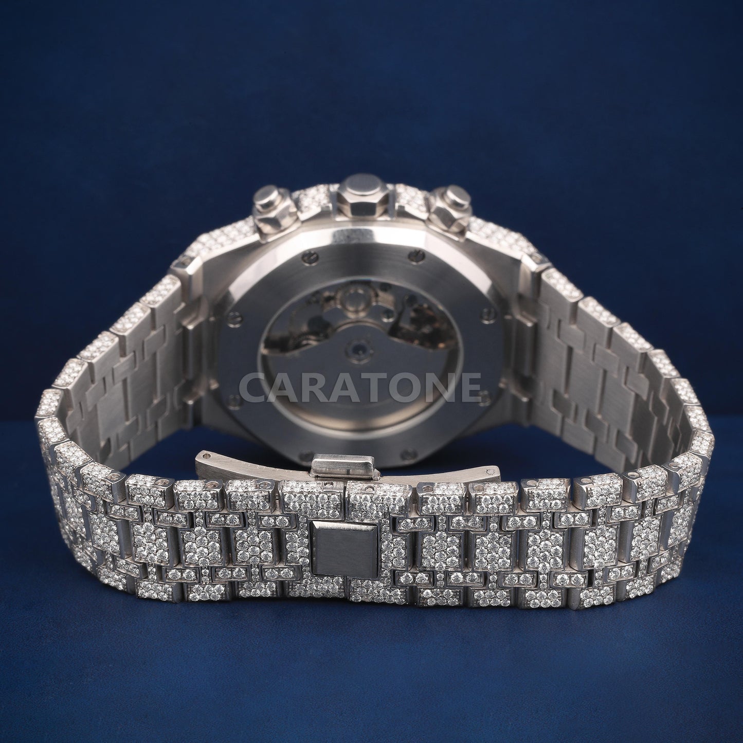 Hip Hop Full iced out white tone branded watch with D VVS clarity