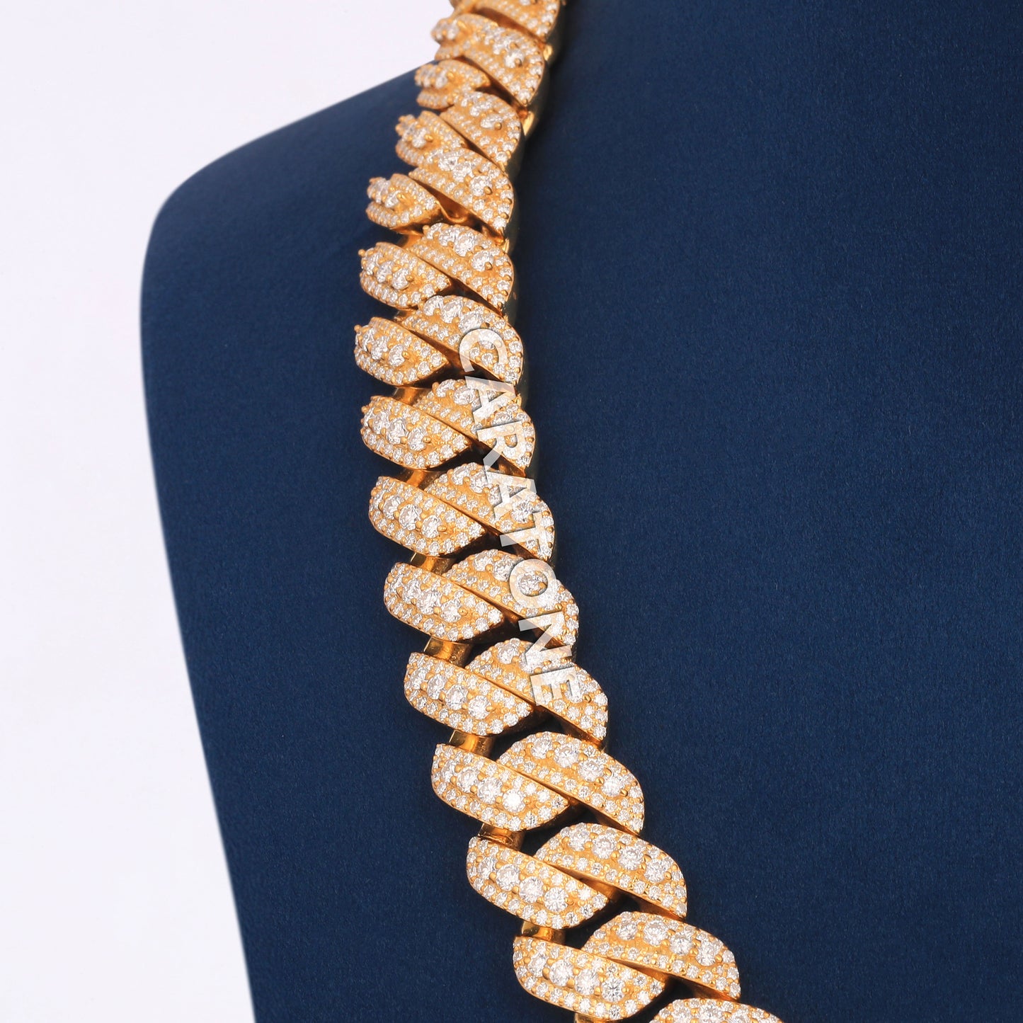 18K Gold Cuban Chain with Full VVS Iced Out Links & Luxury Clasp Lock