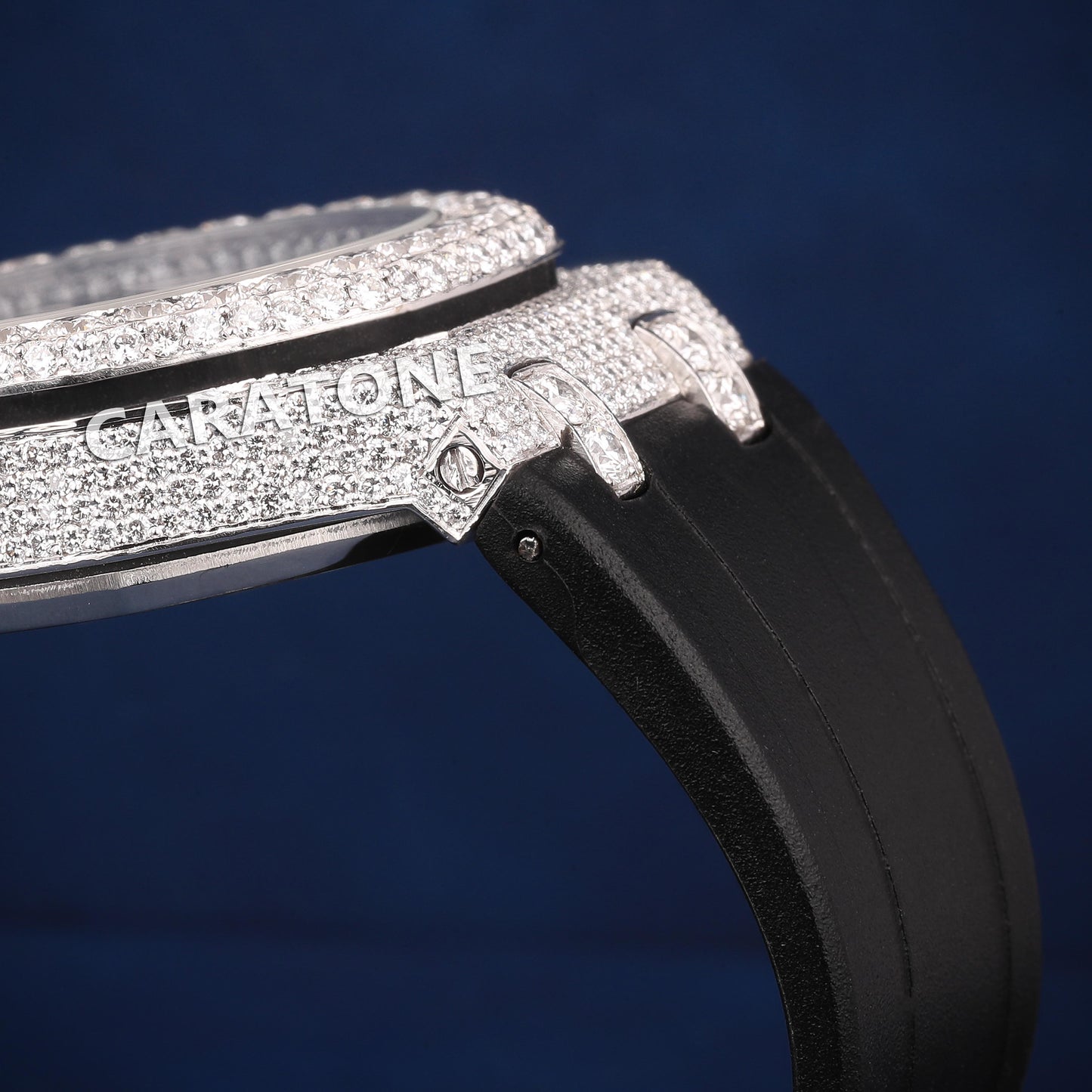 Half iced out Hip hop branded watch with Black band in it with D VVS clarity