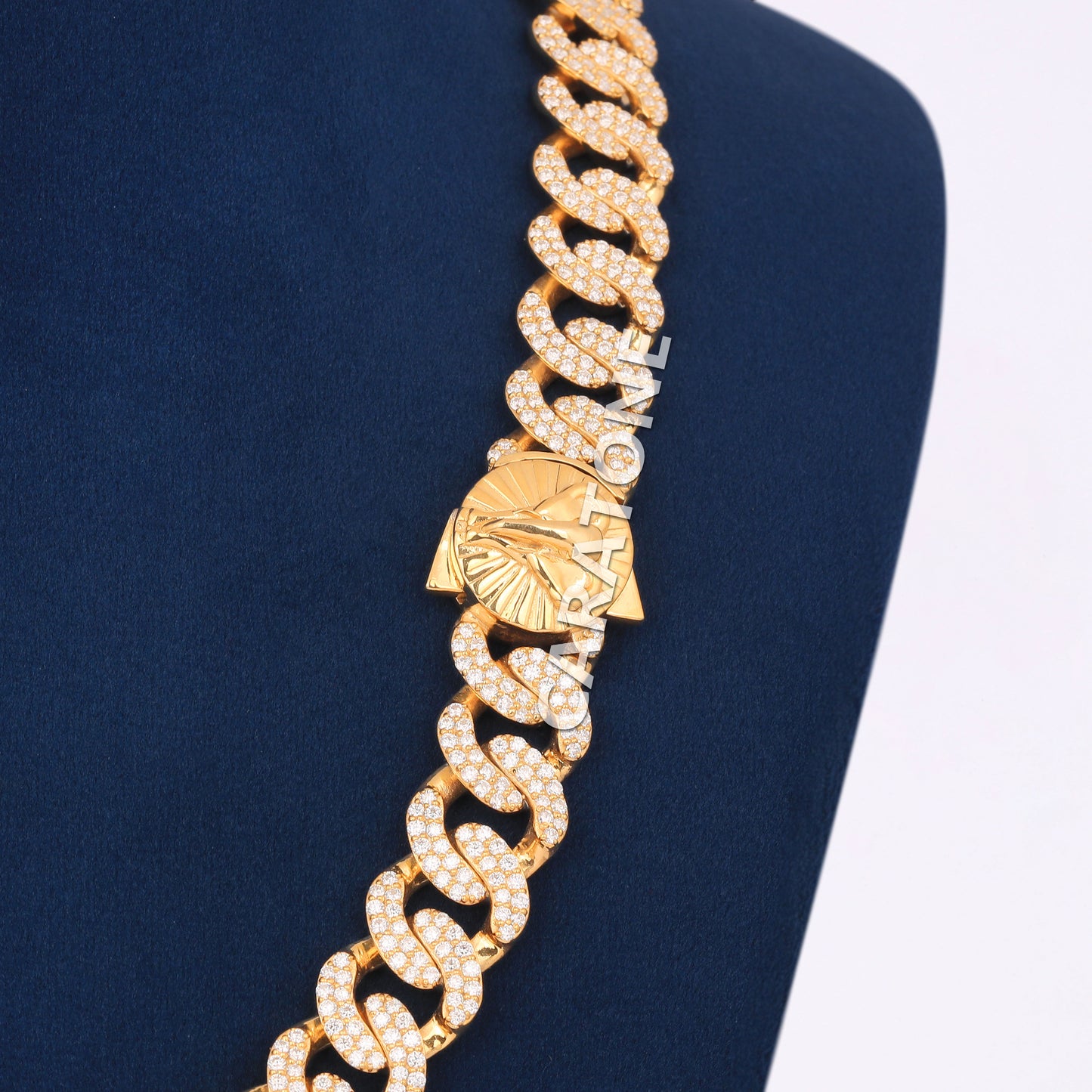 20 inch 13 mm custom made full yellow gold diamond curb chain