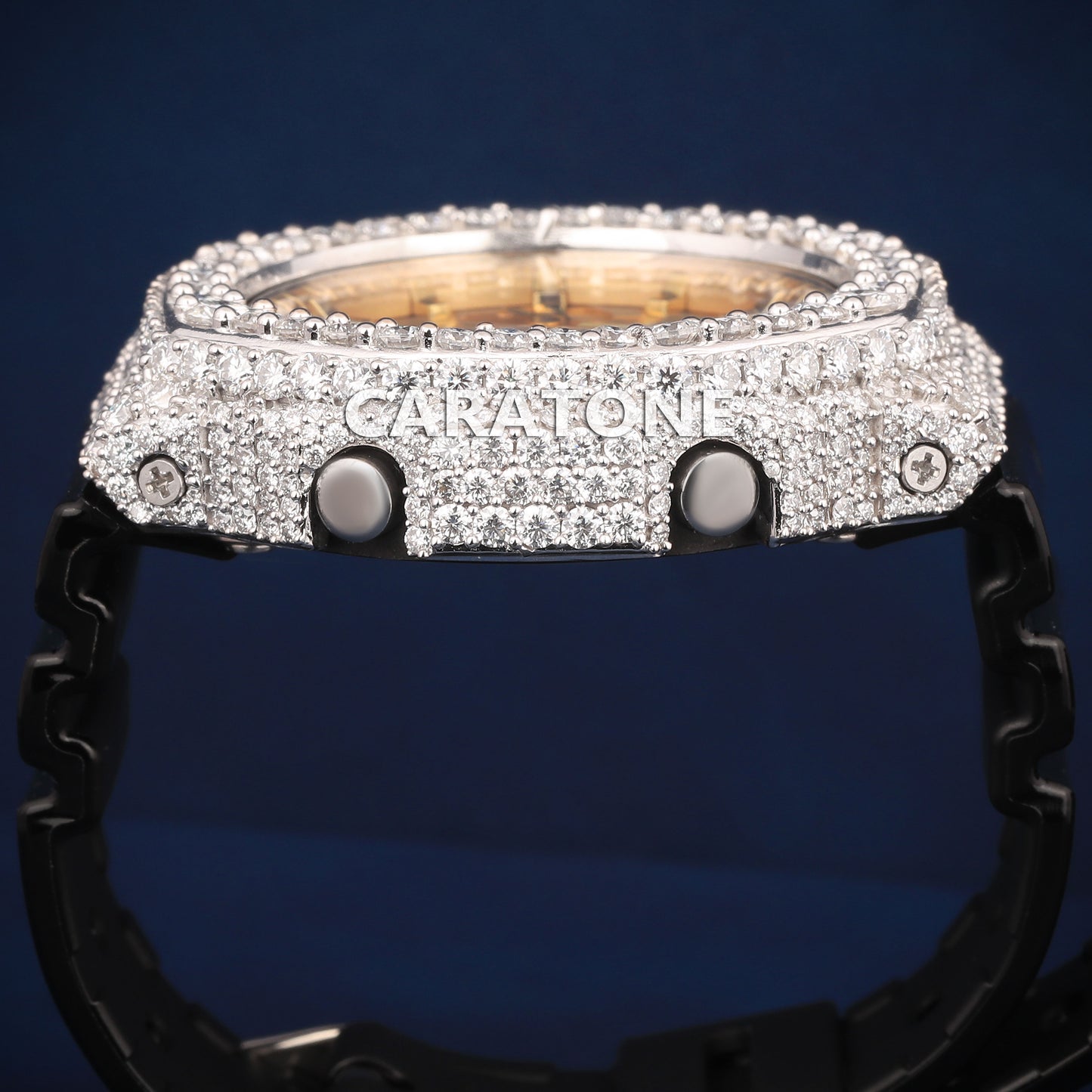 Half iced out without dial Hip hop branded watch with Black Band with D VVS Clarity