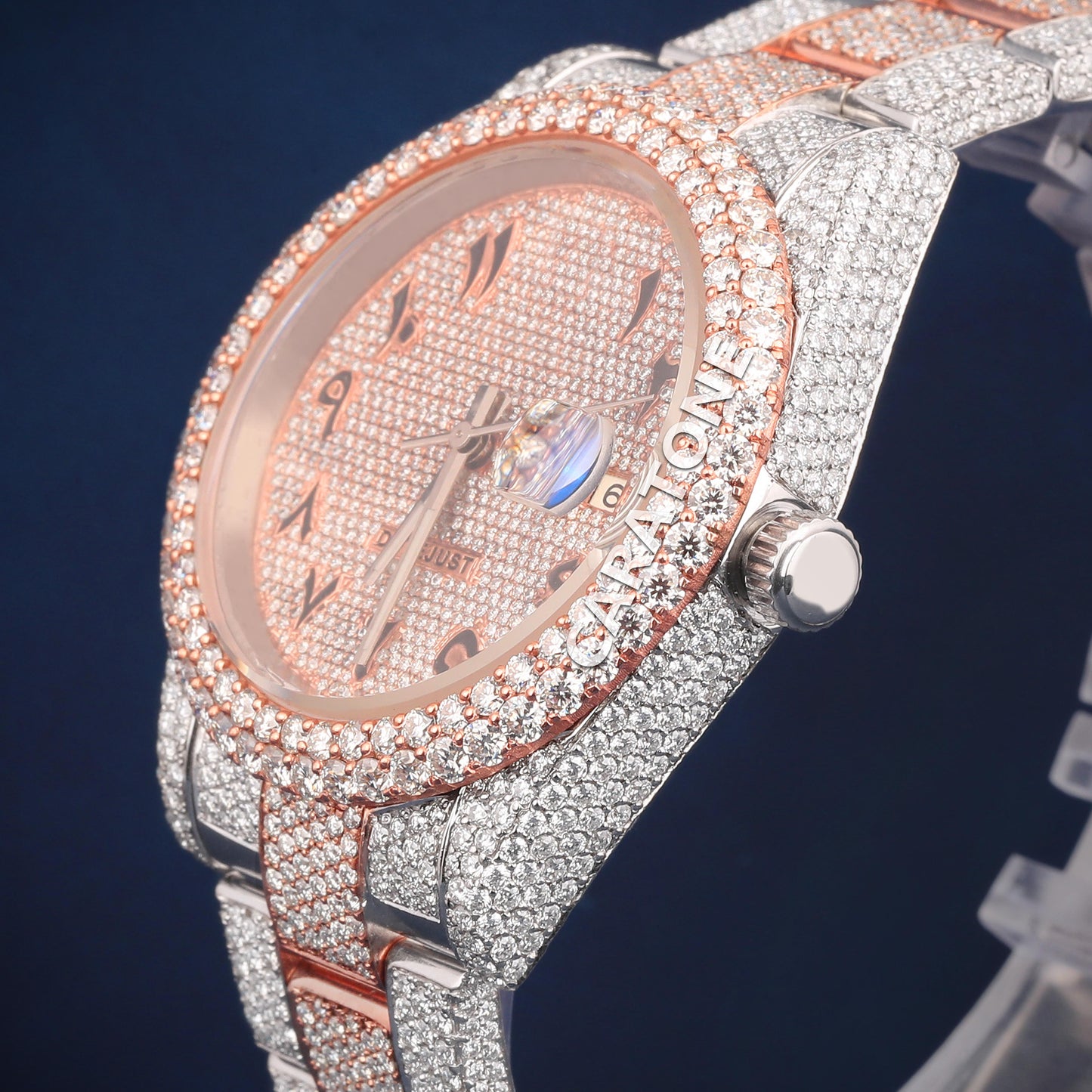 Hip hop Full iced out two tone branded watch with Arabic numerals with D VVS clarity