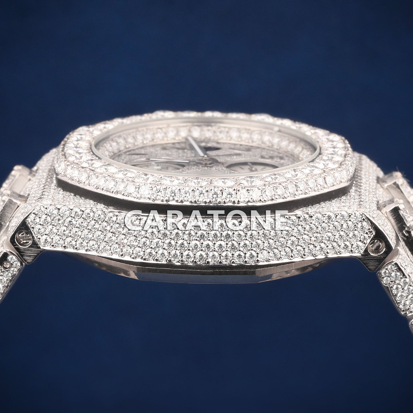 Full iced out Hip hop branded watch in silver tone with D VVS Clarity