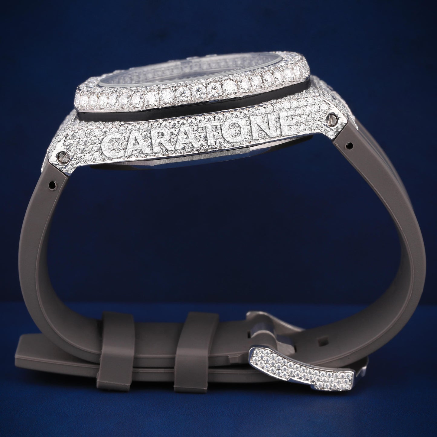 Hip hop custom made half iced out with Grey band and diamond tester passed branded watch