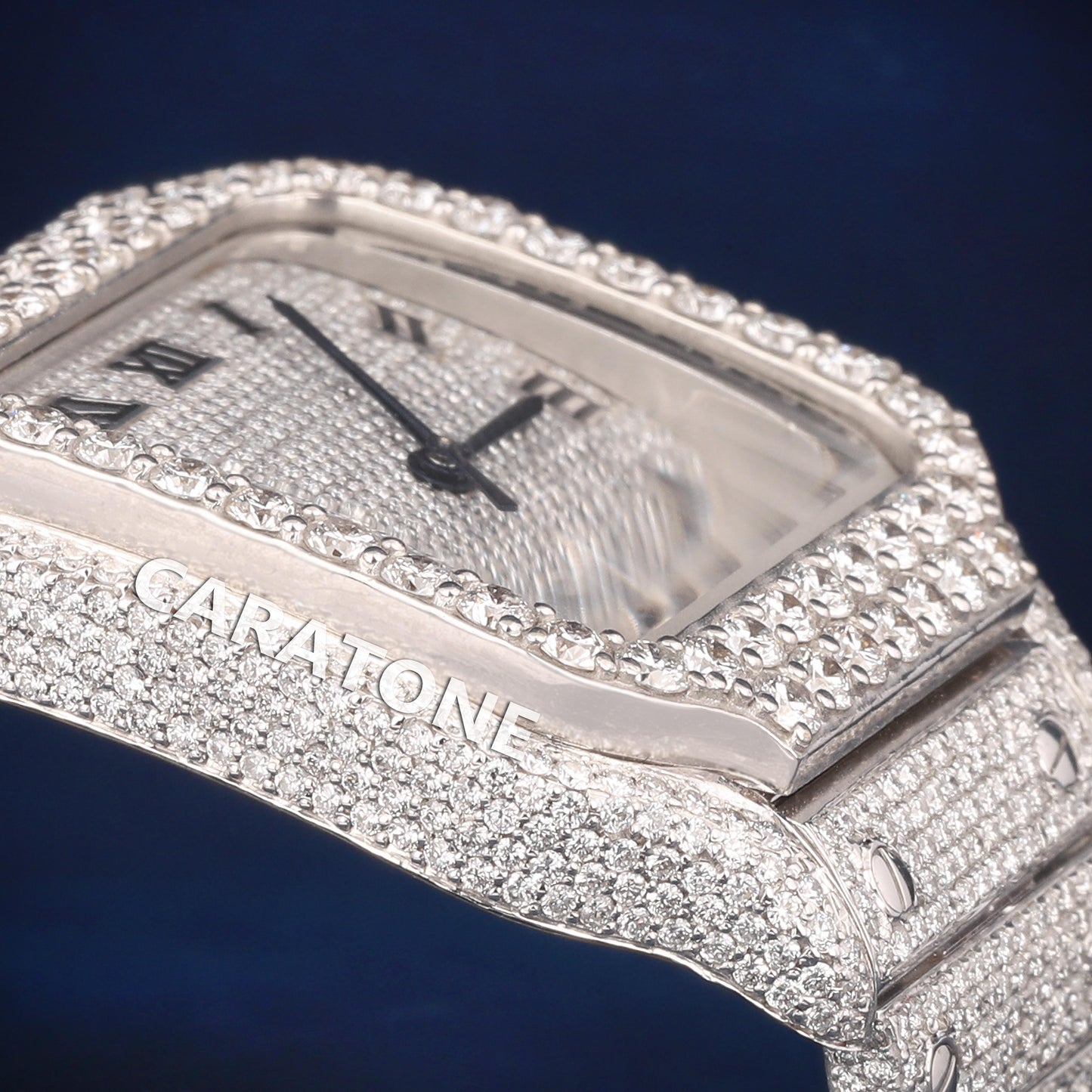 Full iced out Hip Hop branded watch in silver tone with D VVS CLARITY