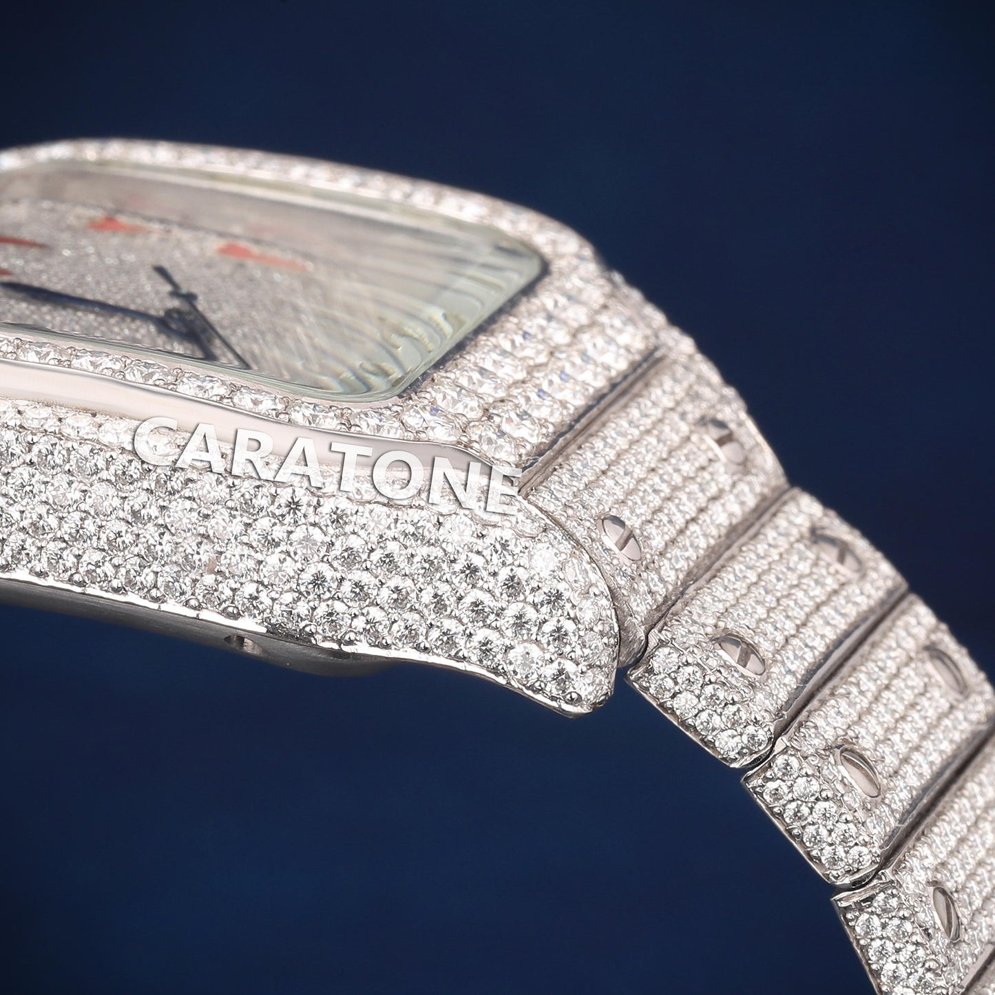 Full iced out Hip hop branded watch with Red Arabic numerals in it with diamond tester passed