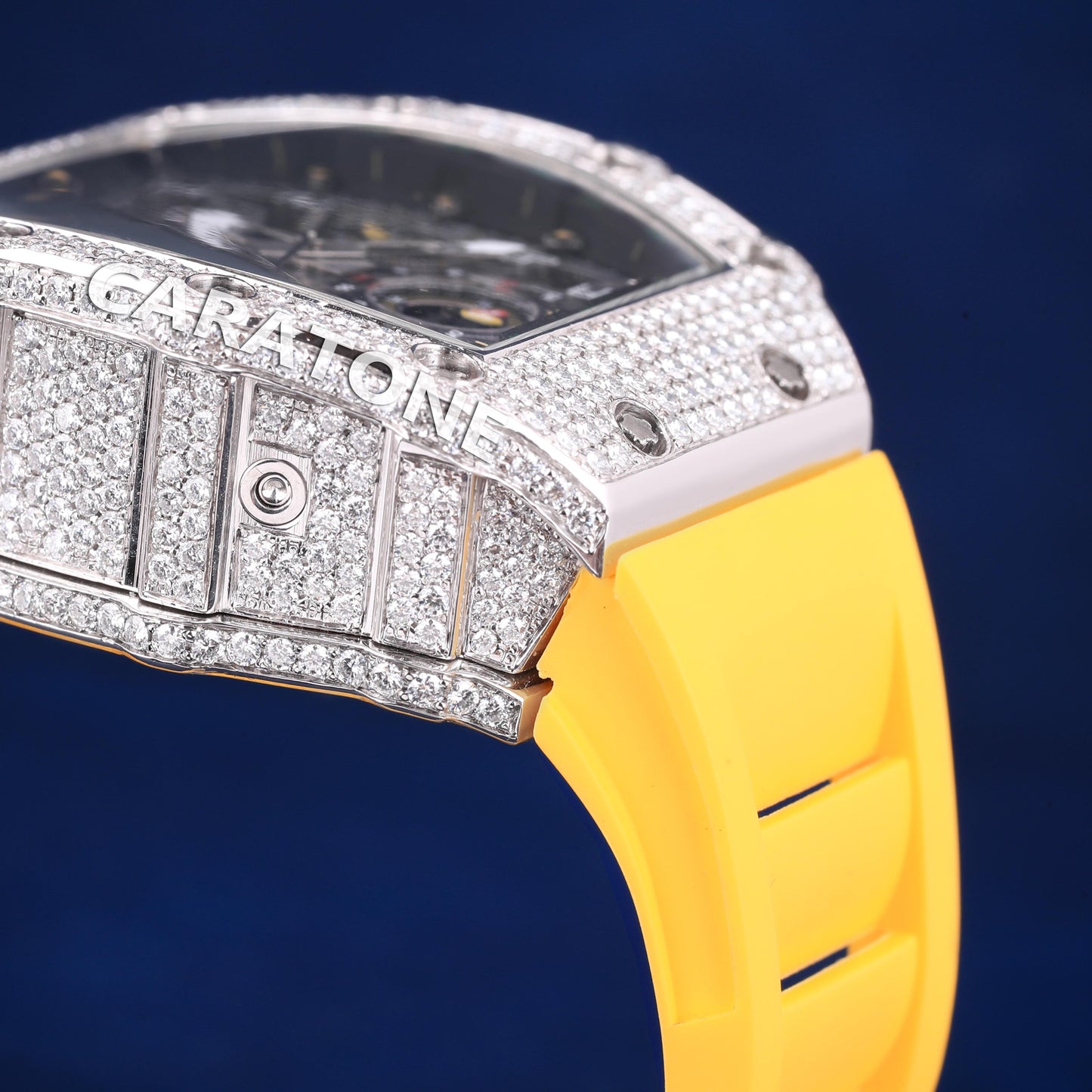 Half iced out without dial hip hop branded watch with yellow band with D VVS clarity