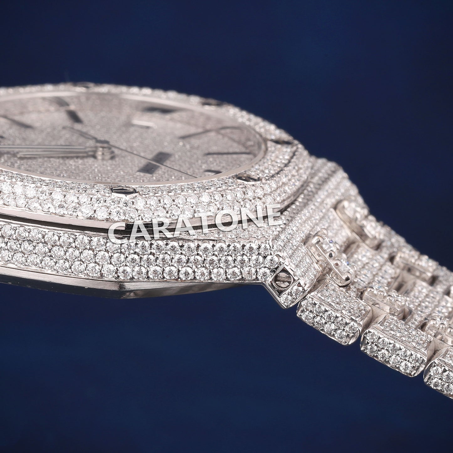 Full iced out Hip hop branded Custom made watch with white tone and diamond tester passed