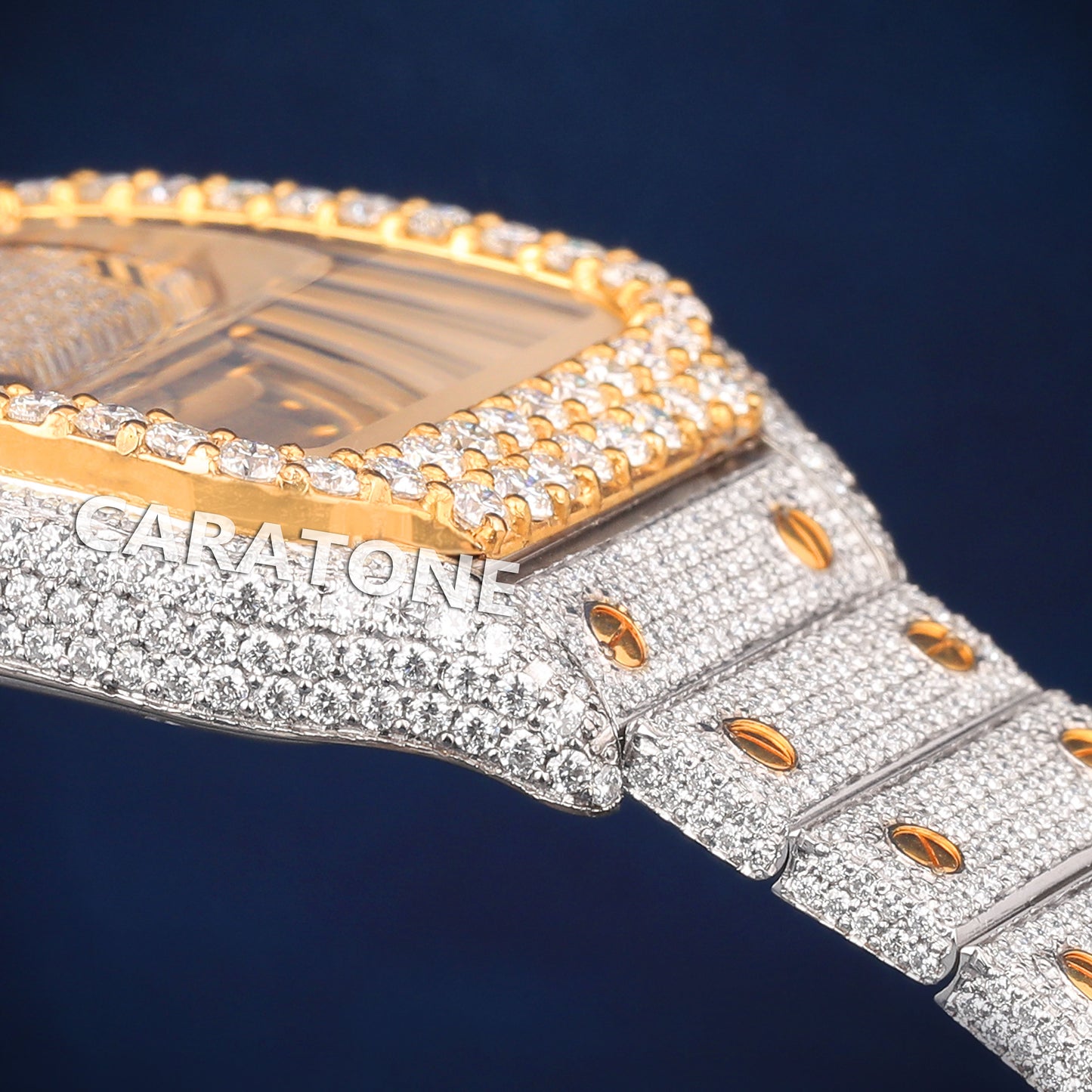 Full iced out Hip hop branded watch in two tone and Diamond tester passed