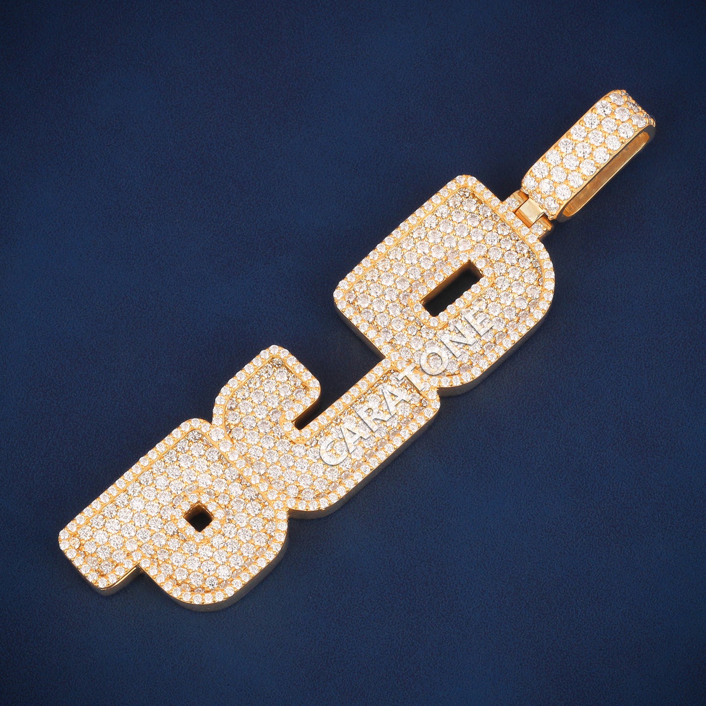 Vertical letter 14 kt yellow gold lab diamond pendant