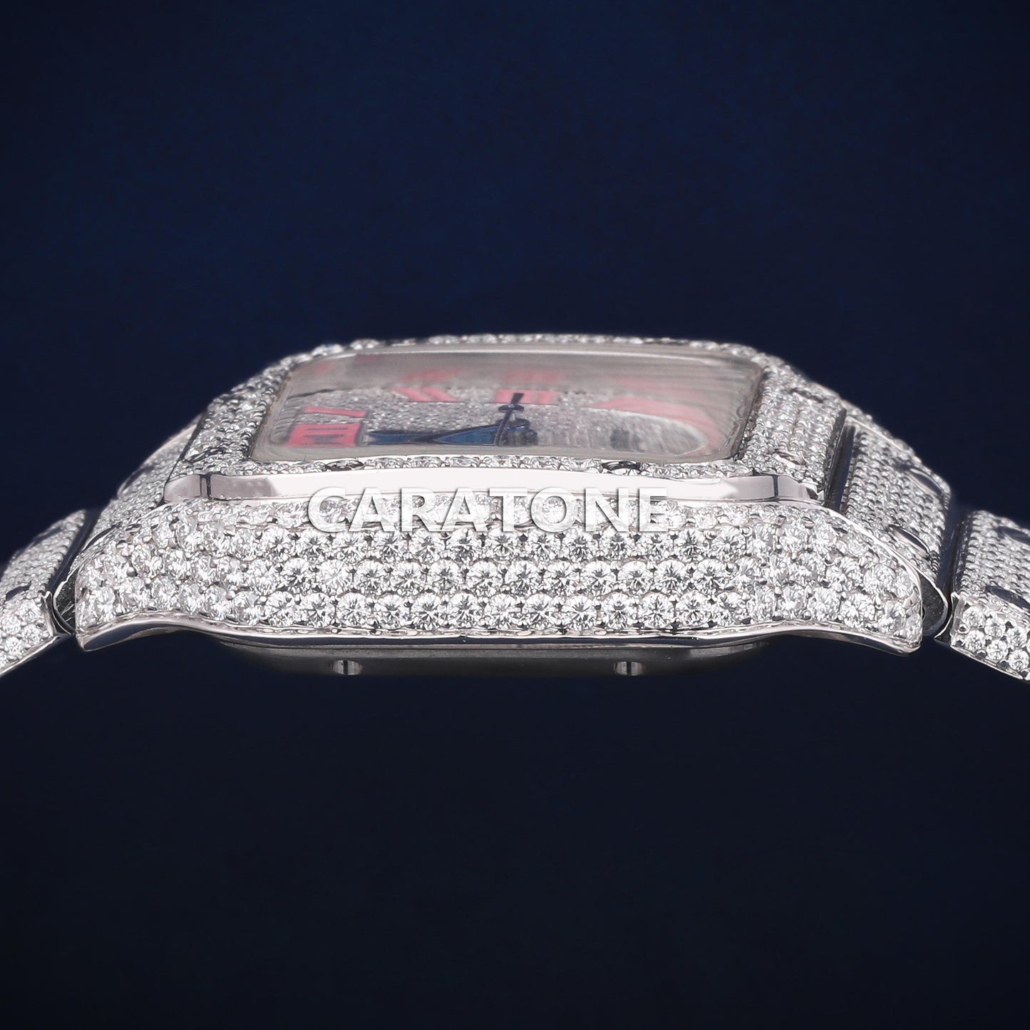 Full Iced out Hip Hop branded watch with Red numerals in it and with D VVS clarity