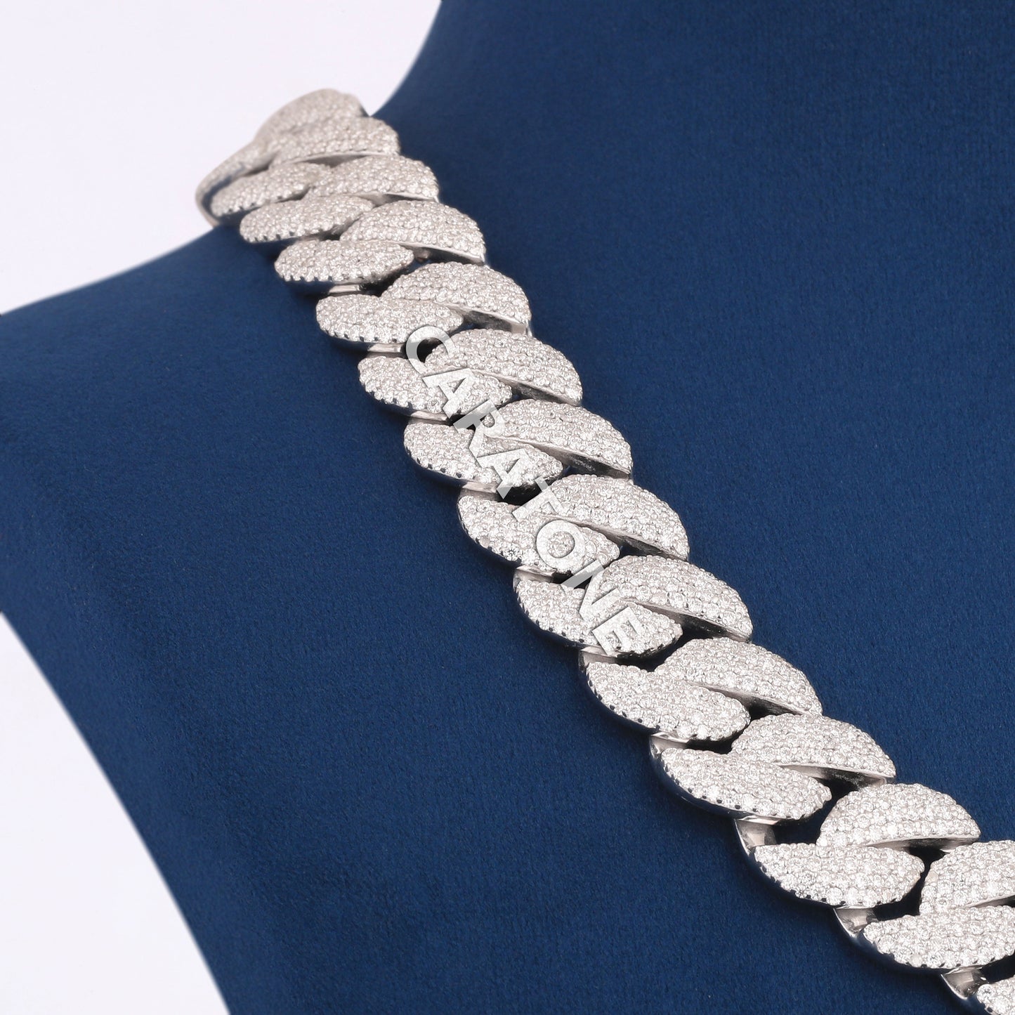White Gold Iced Cuban Link Chain for Men in Bold Hip Hop Style with Full Diamond Shine