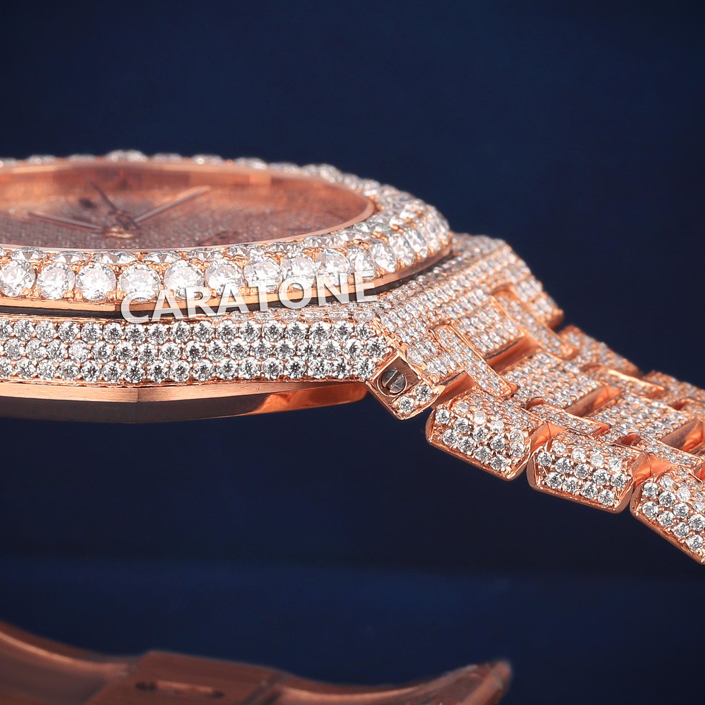 Full iced out Hip hop branded watch with Rose gold tone with  D VVS clarity