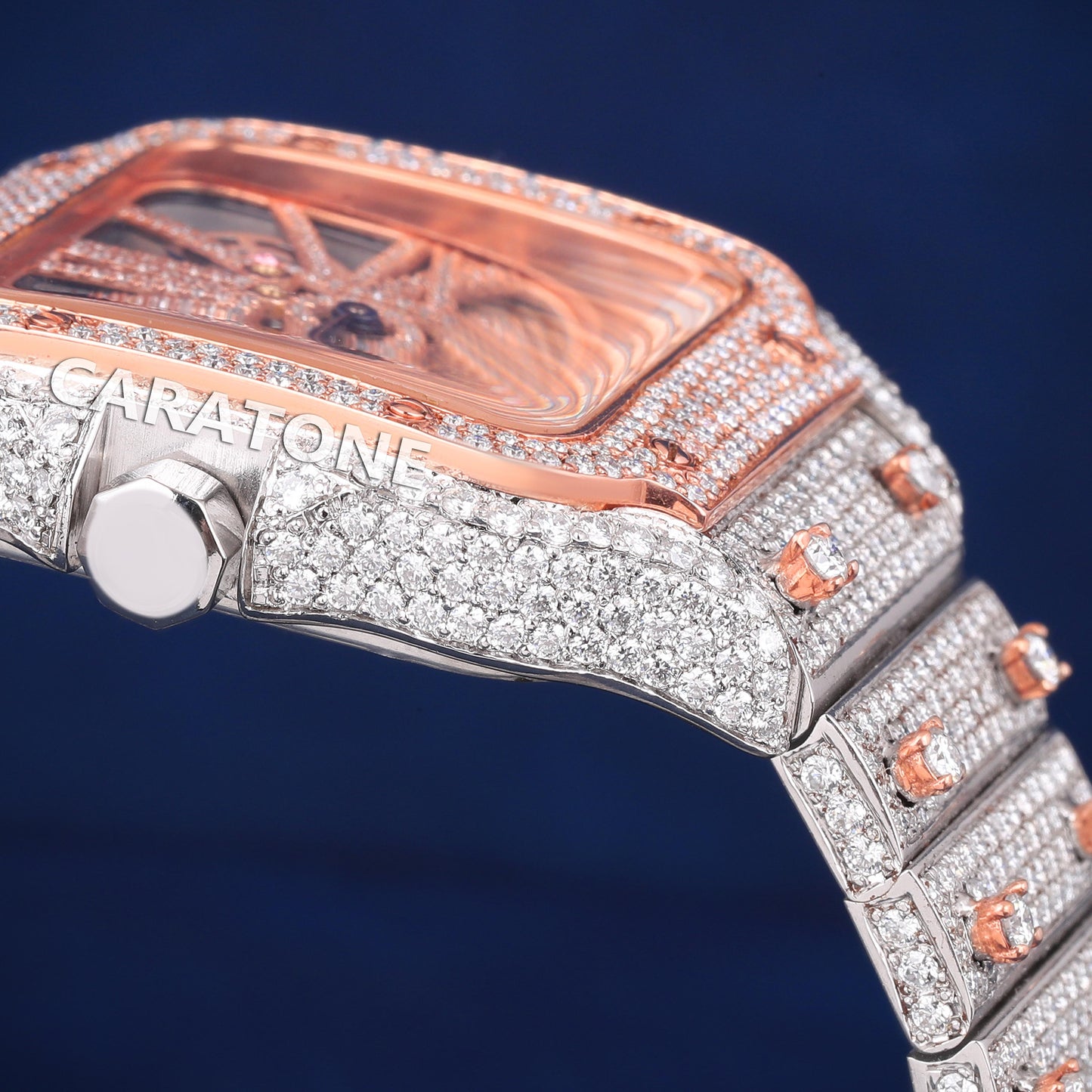 Hip hop full iced out branded watch in two tone with D VVS clarity