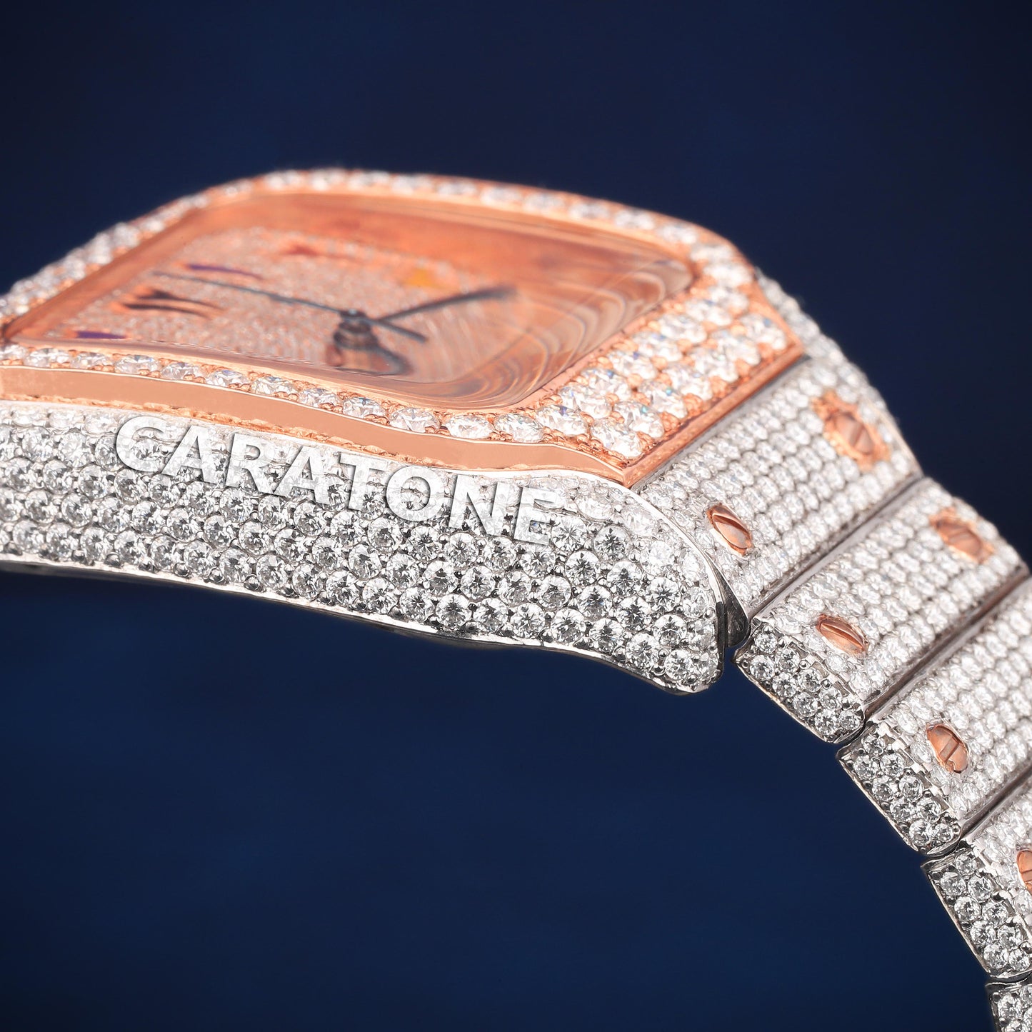 Full Iced out Hip Hop two tone with Arabic numerals with Diamond tester passed