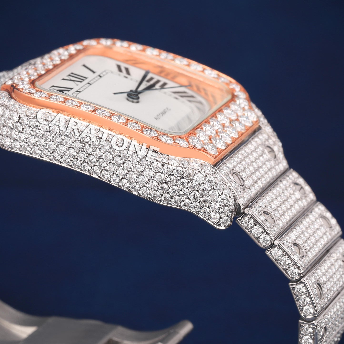 Ful iced out Hip hop branded Custom made watch with Two tone and diamond tester passed