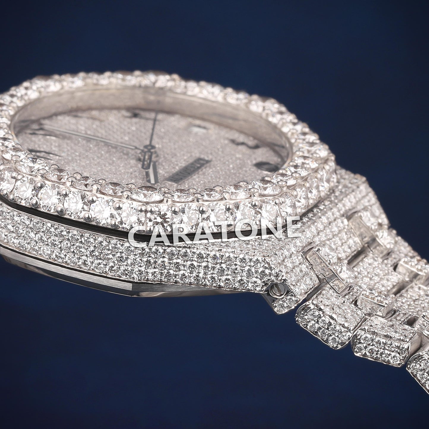 Full iced out Hip hop branded watch with Arabic numerals in it with diamond tester passed
