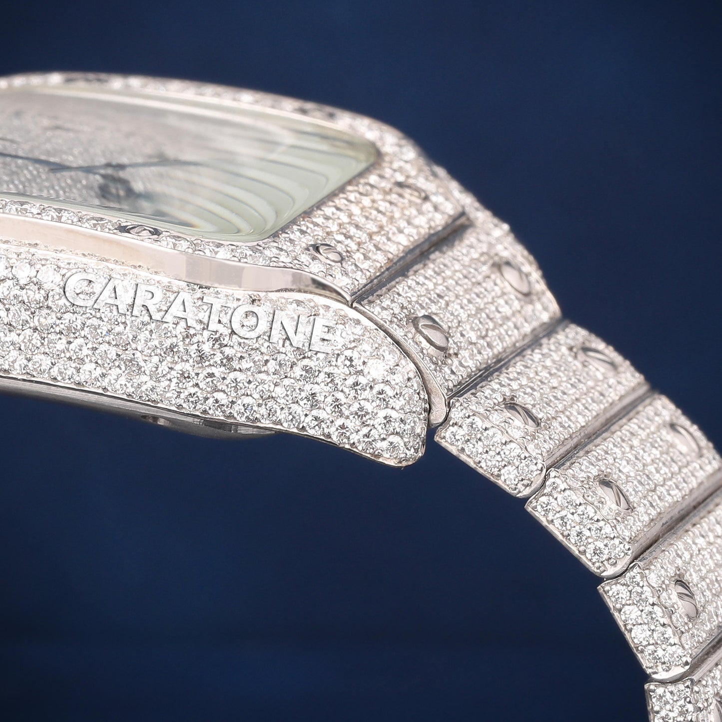 Full iced out dial Hip hop branded watch in silver tone with D VVS clarity