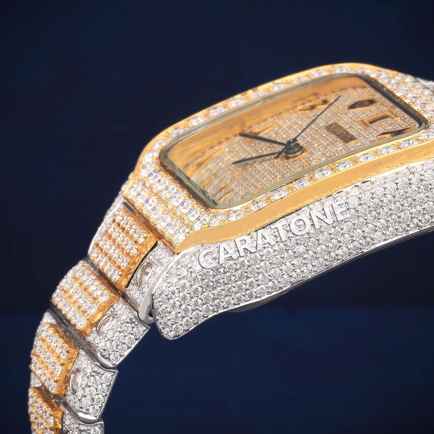 Full iced out Hip hop two tone branded watch with Arabic numerals with D VVS clarity