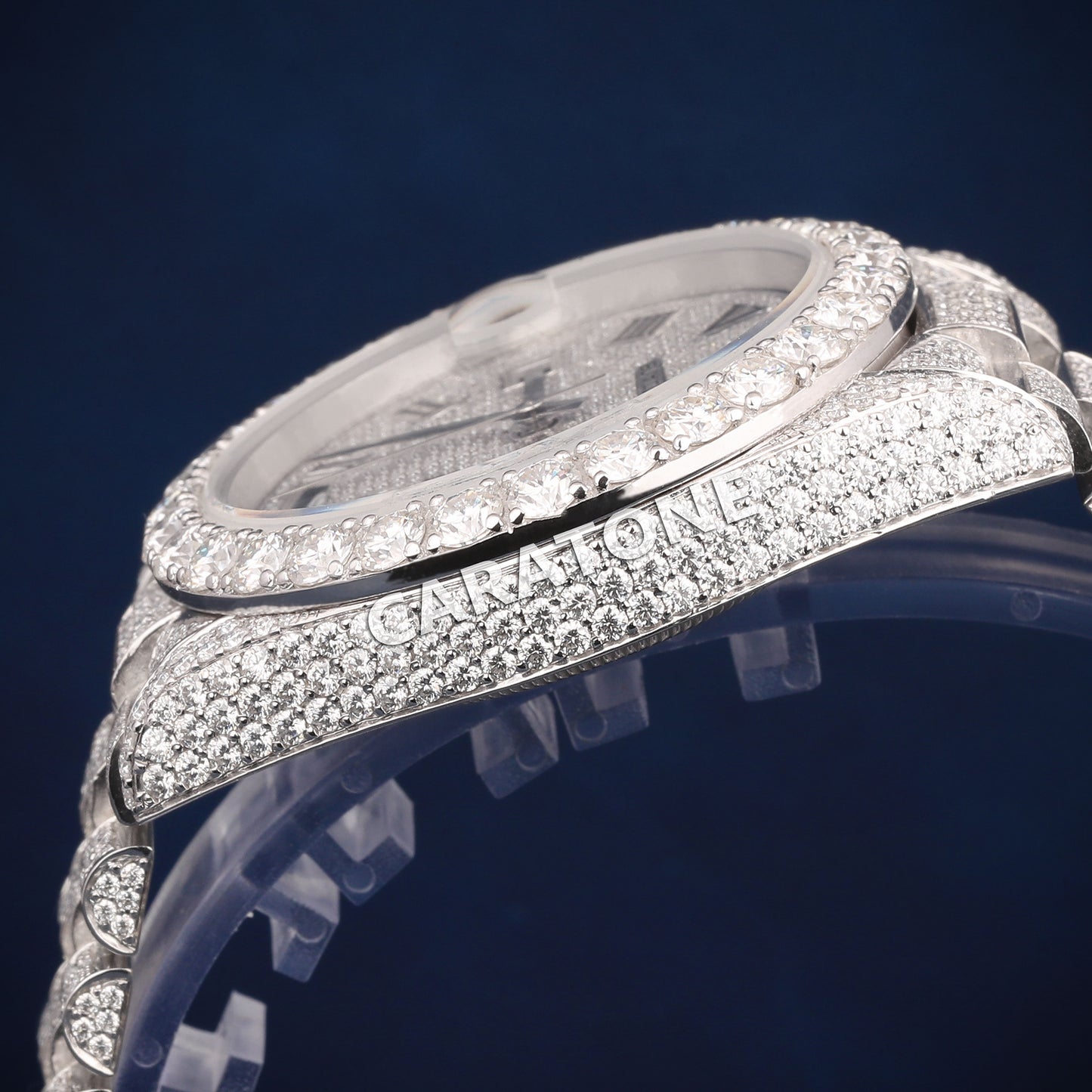 Full iced out Hip Hop branded watch in silver tone with D VVS CLARITY and diamond tester passed