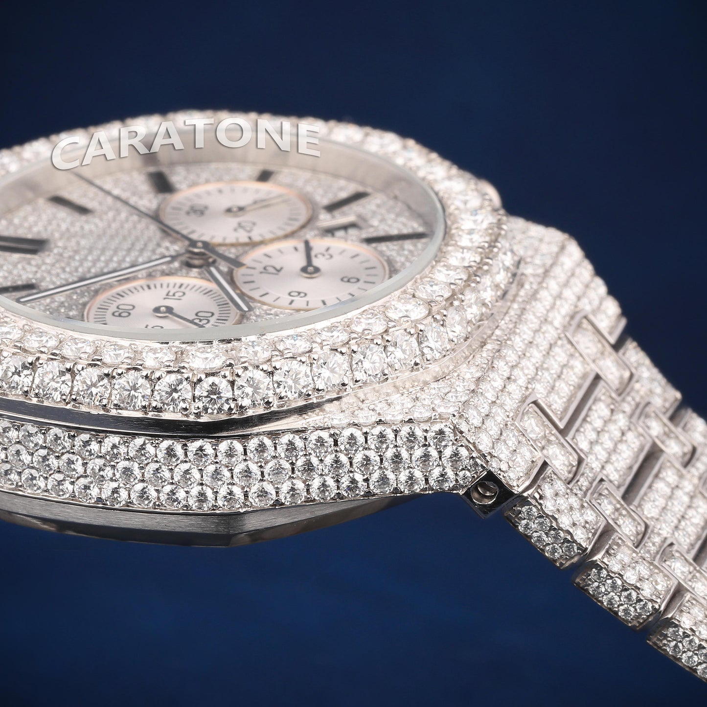 Hip Hop Full iced out white tone branded watch with D VVS clarity