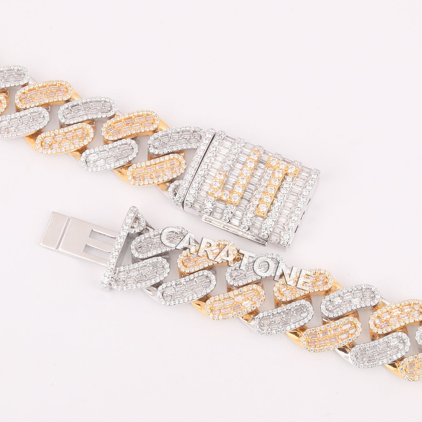 24 Inch 20 MM Two Tone Gold With Small Round And Baguette Cut Diamond Chain