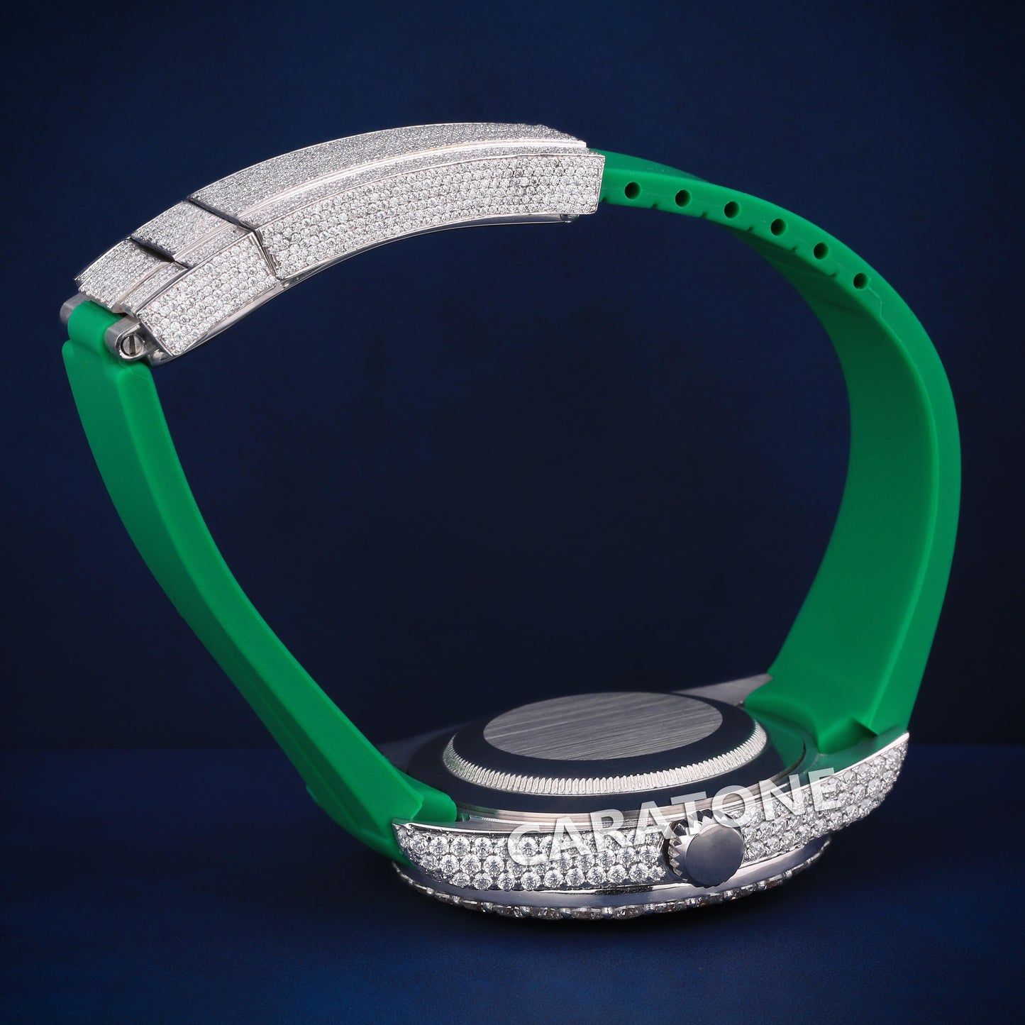 Hip hop custom made half iced out with green band diamond tester passed watch