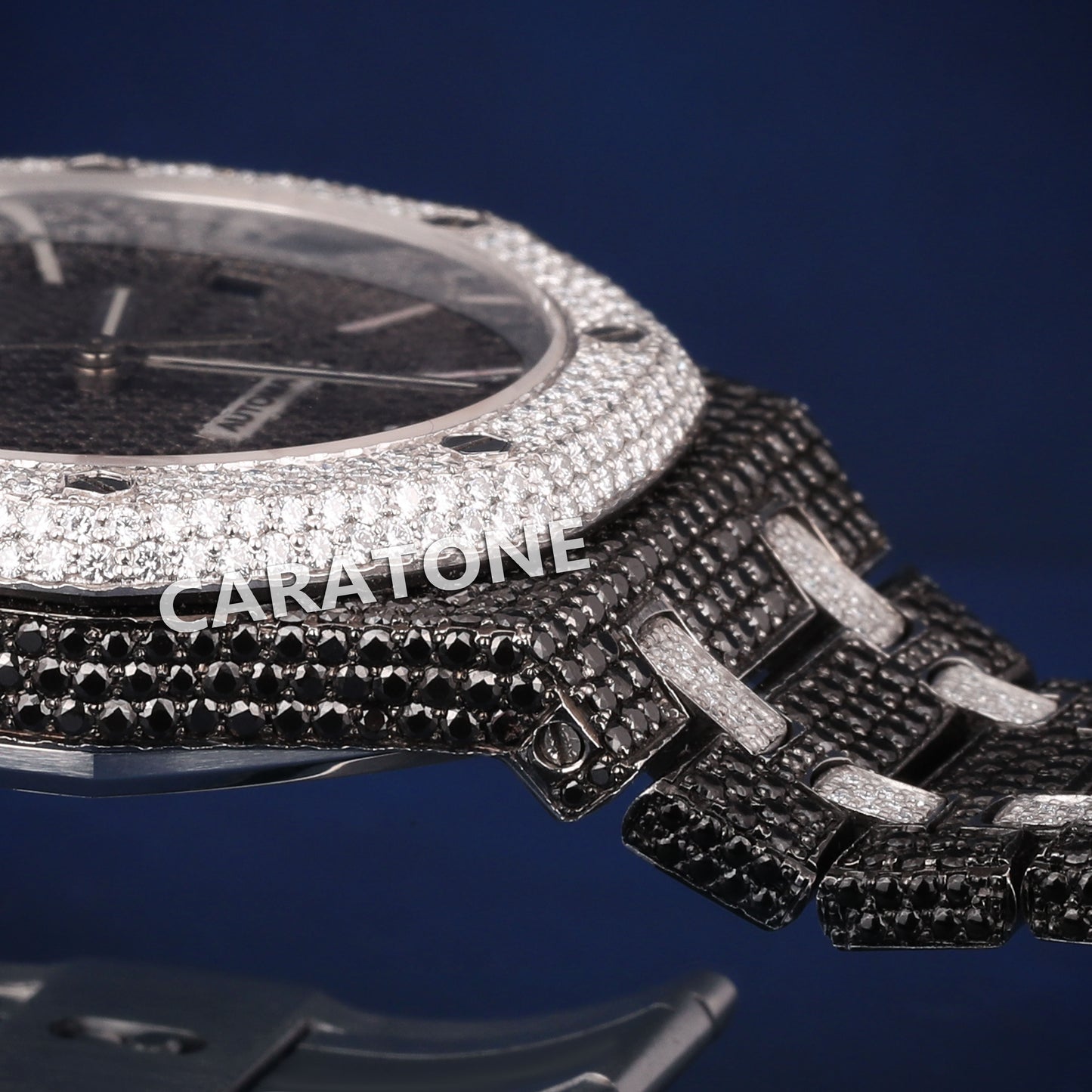 Full iced out Hip hop branded Custom made watch with Black Diamonds