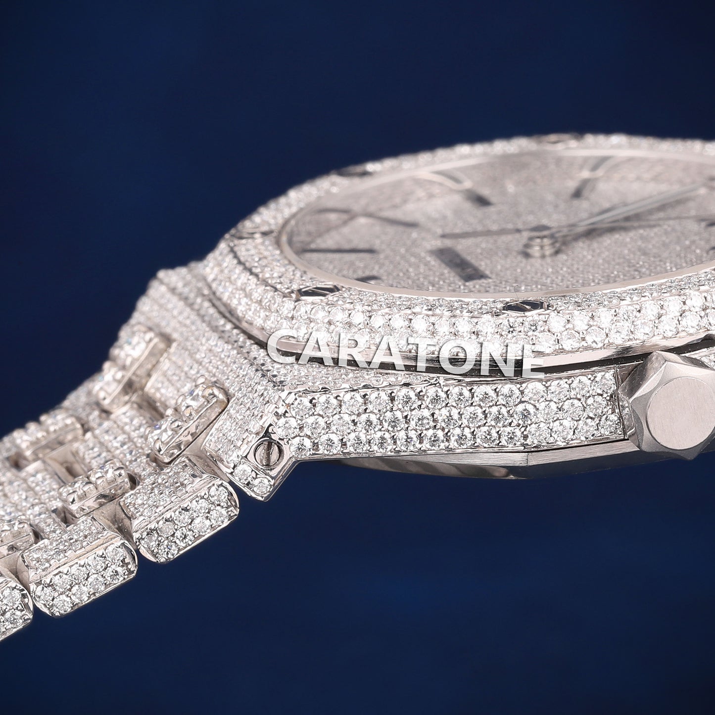 Full iced out Hip hop branded Custom made watch with white tone and diamond tester passed