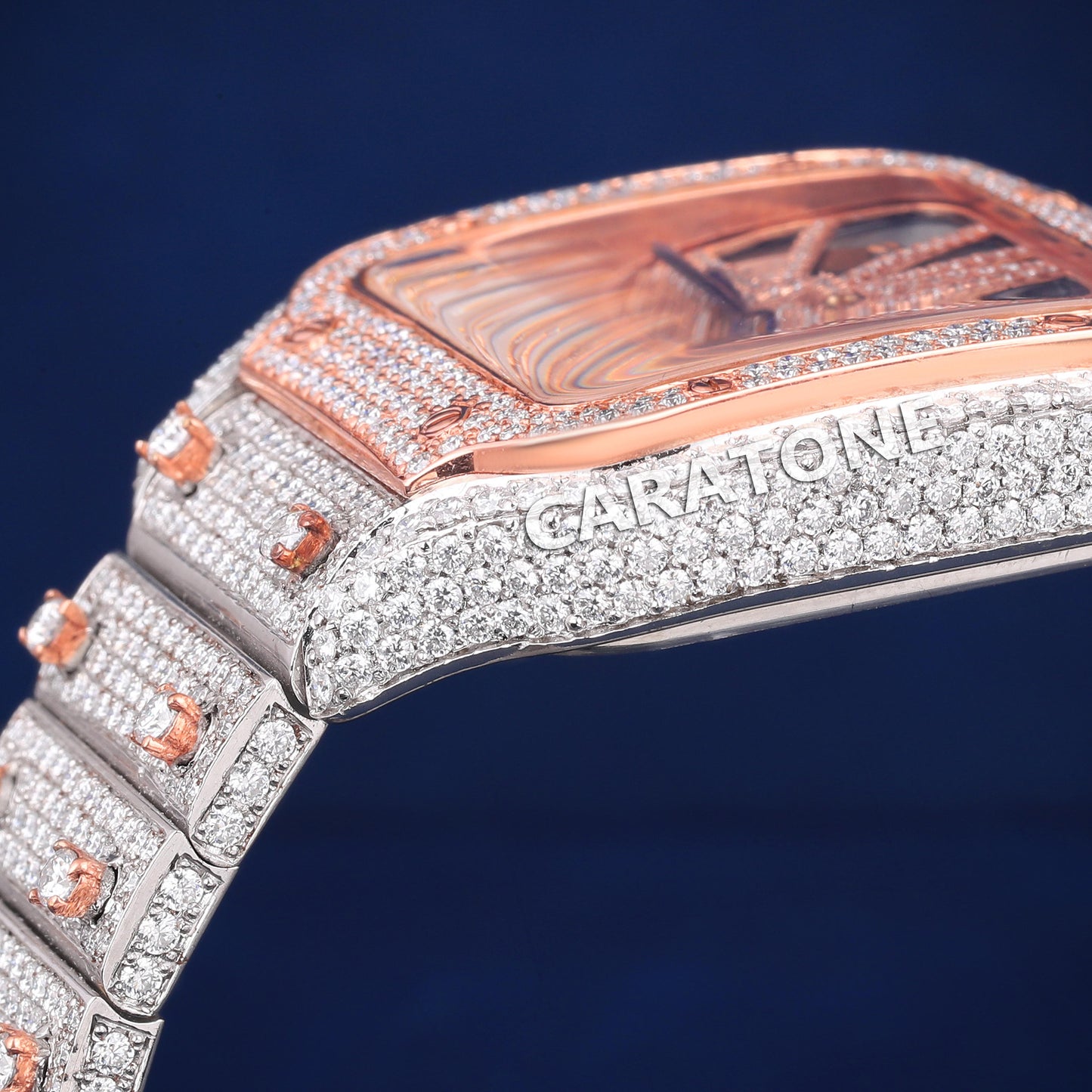 Hip hop full iced out branded watch in two tone with D VVS clarity