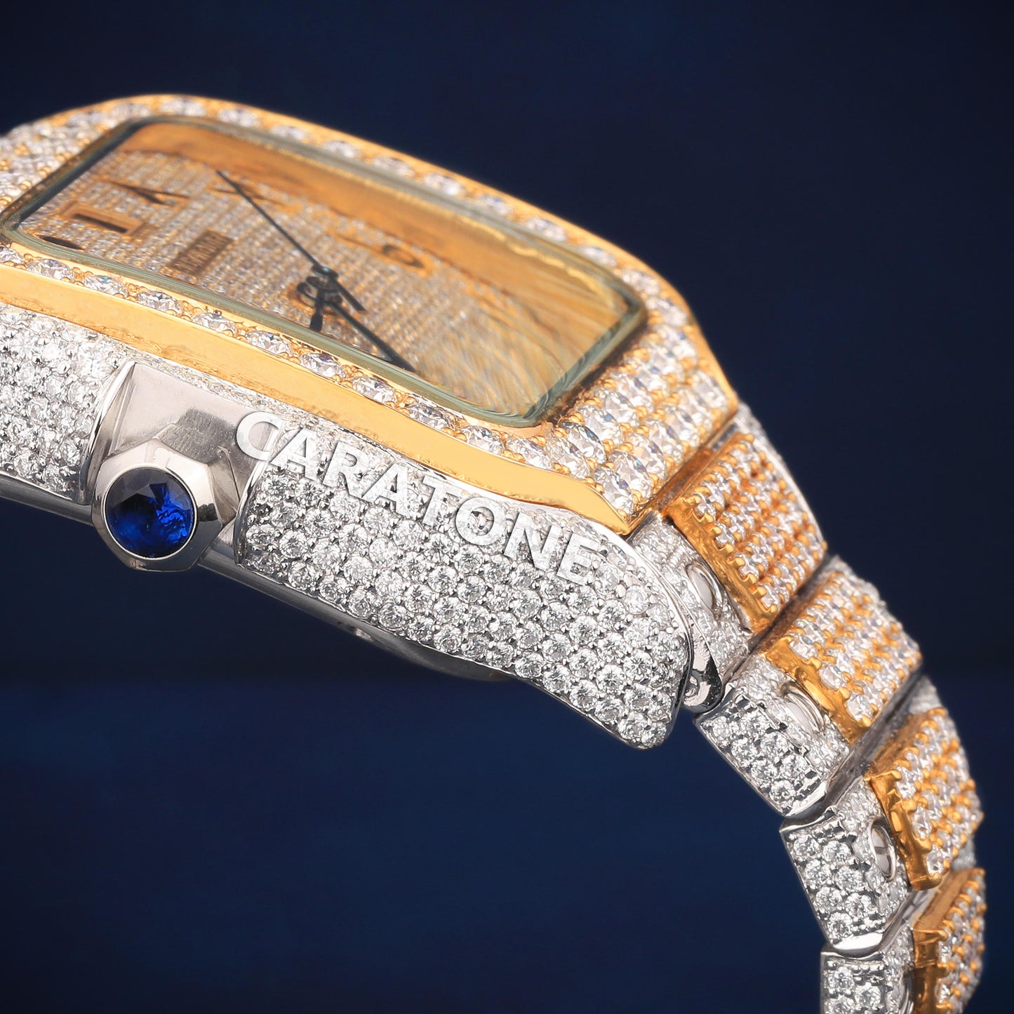 Full iced out Hip hop two tone branded watch with Arabic numerals with D VVS clarity