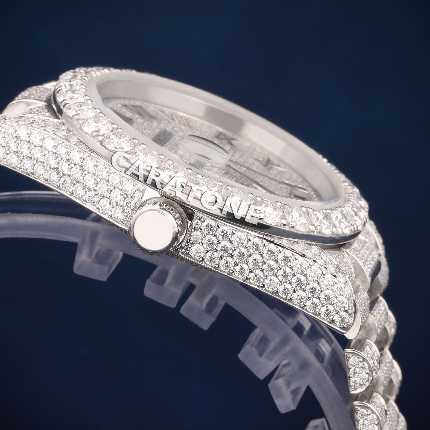 Full iced out Hip Hop branded watch in silver tone with D VVS CLARITY and diamond tester passed