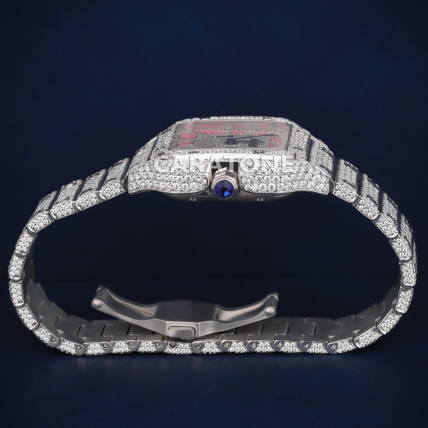 Full Iced out Hip Hop branded watch with Red numerals in it and with D VVS clarity