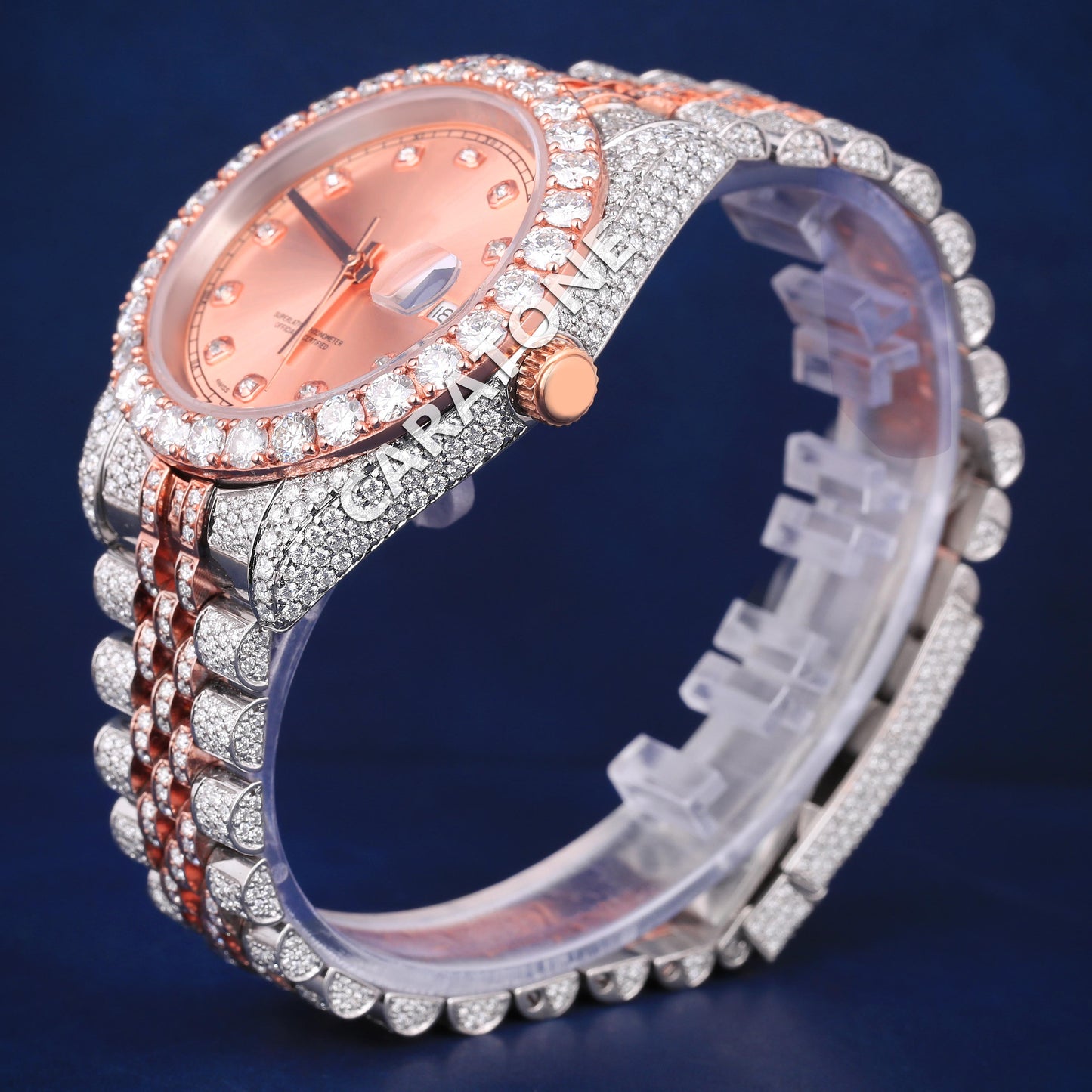 Full iced out without dial hip hop custom made branded watch in two tone with D VVS clarity