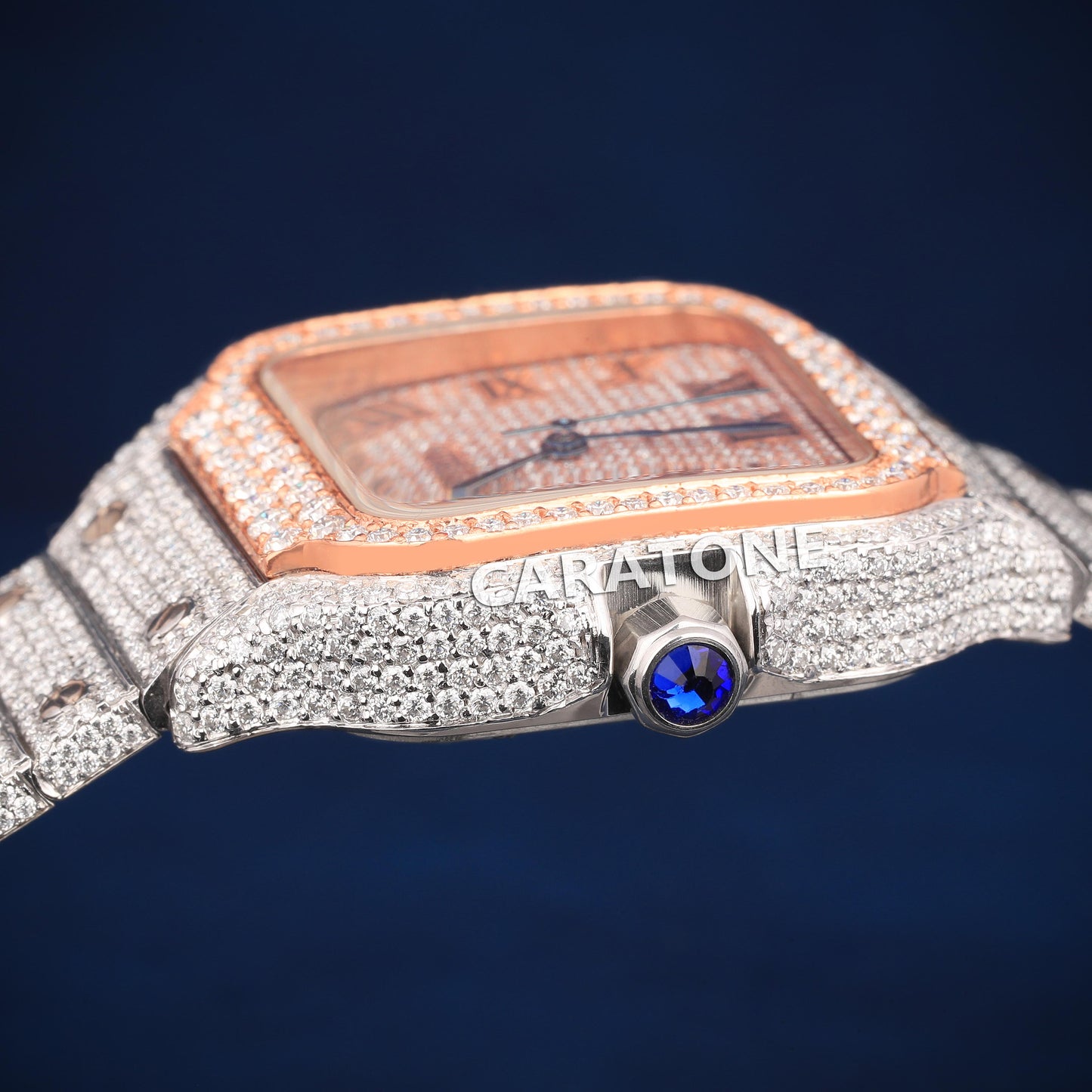 Full Iced out Hip Hop two tone  branded watch with D VVS Clarity