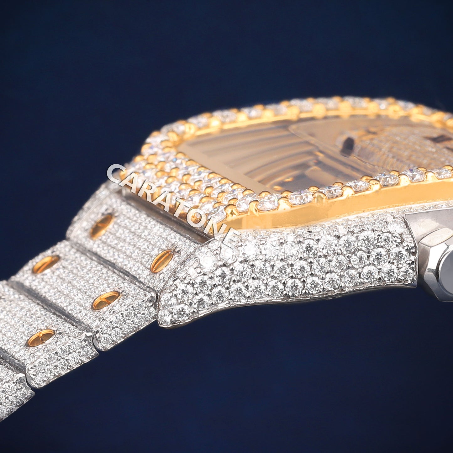 Full iced out Hip hop branded watch in two tone and Diamond tester passed