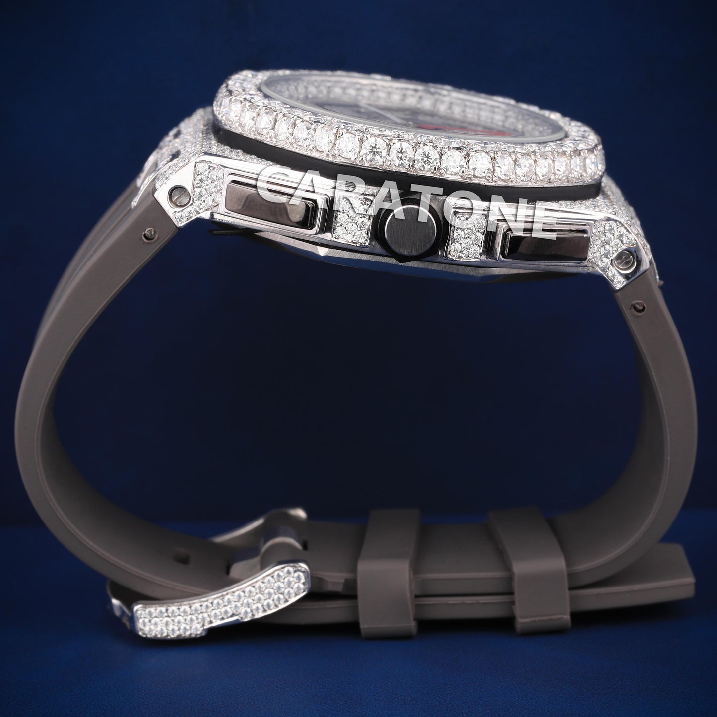Hip hop custom made half iced out with Grey band and diamond tester passed branded watch