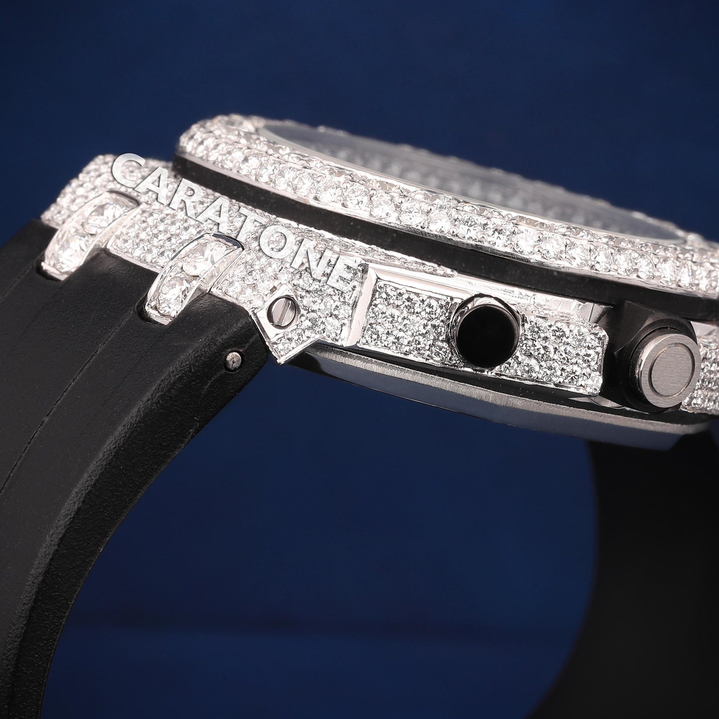 Half iced out Hip hop branded watch with Black band in it with D VVS clarity
