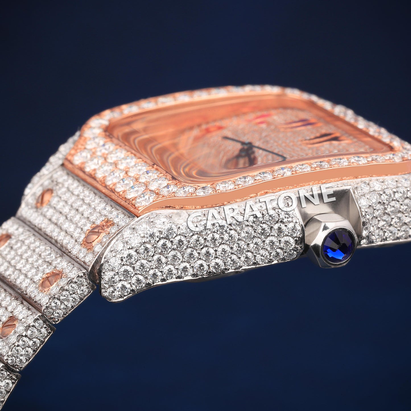 Full Iced out Hip Hop two tone with Arabic numerals with Diamond tester passed