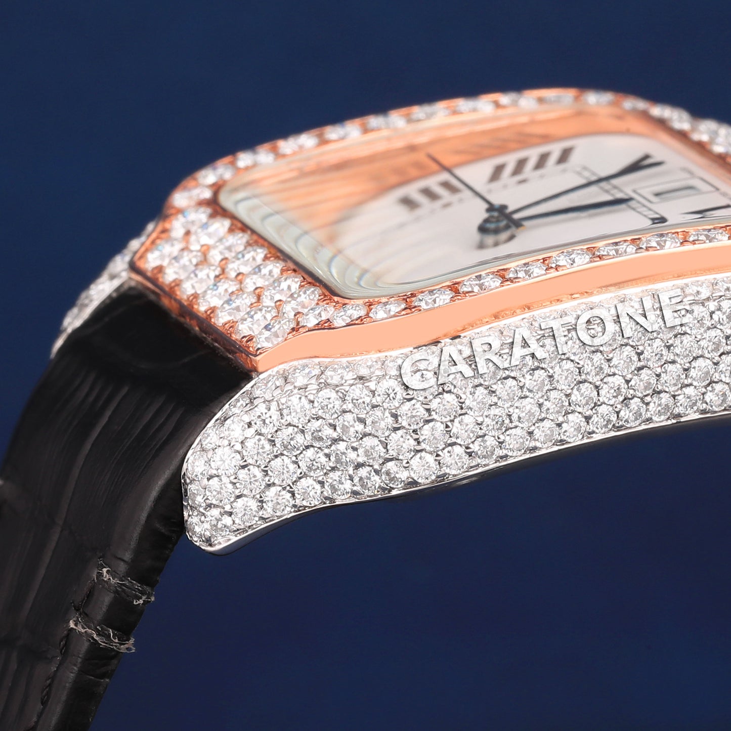 Half iced out without dial hip hop custom made watch with black leather band