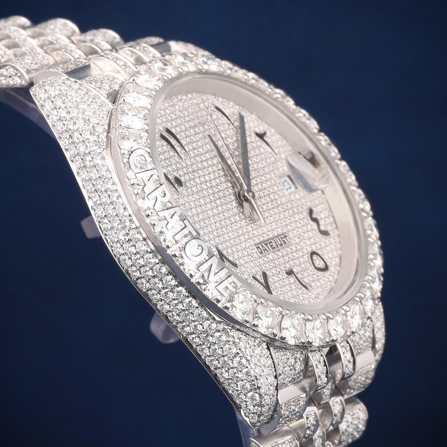 Hip hop Full iced out silver tone branded watch with Arabic numerals