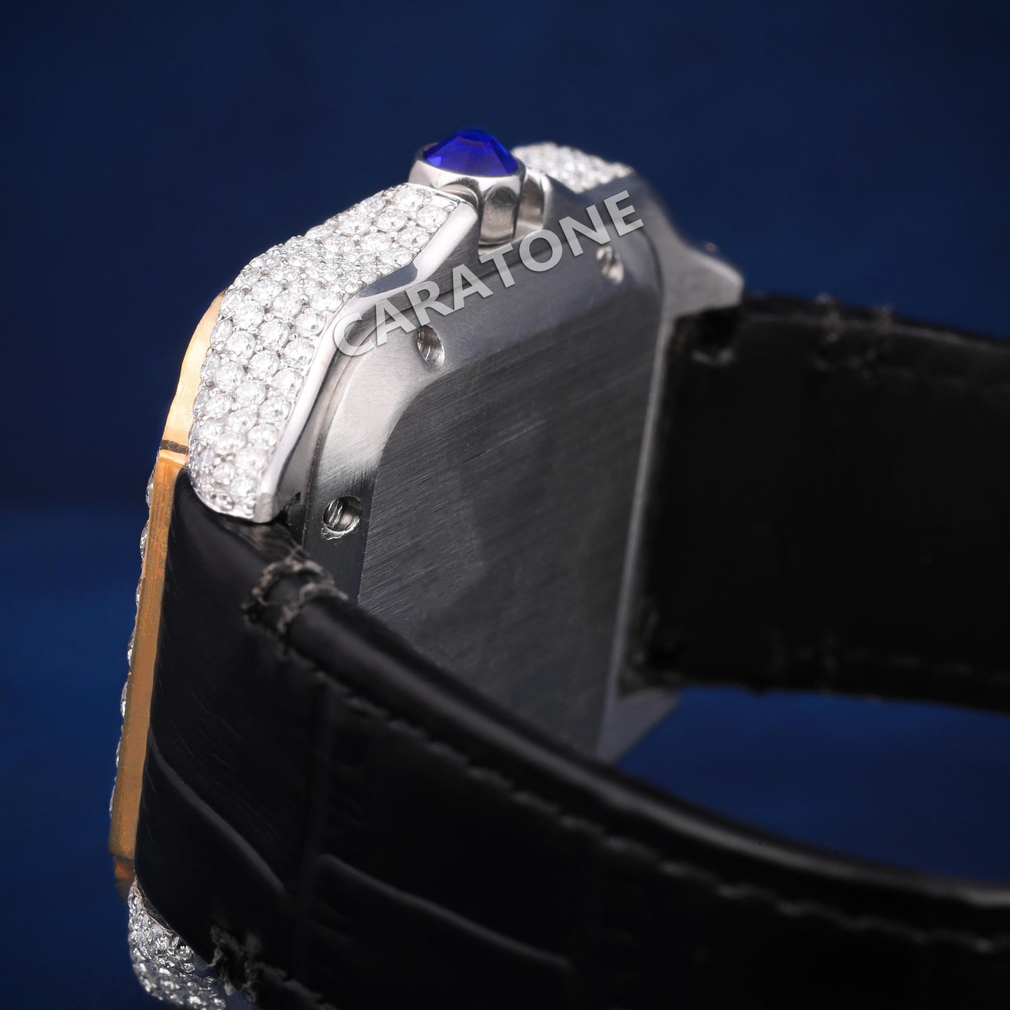 Black leather band hip hop iced out bezel vvs clarity branded watch