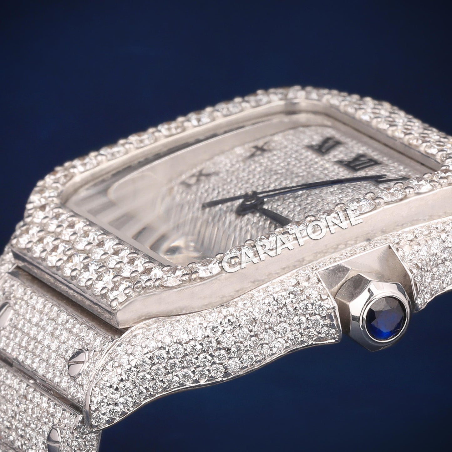 Full iced out Hip Hop branded watch in silver tone with D VVS CLARITY